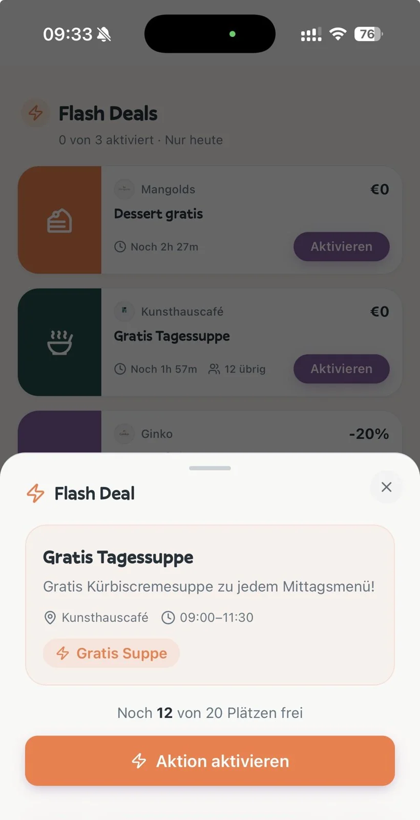 LunchSwipe Flash Deals – spontane Mittags-Angebote der Restaurants in deiner Nähe