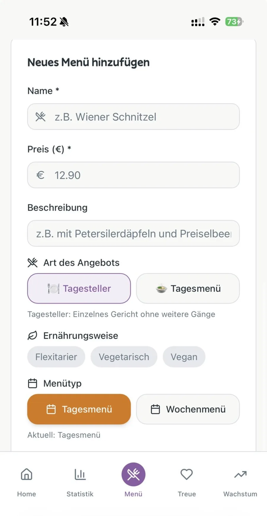 LunchSwipe: Neues Menü hinzufügen – KI erfasst Gerichte automatisch